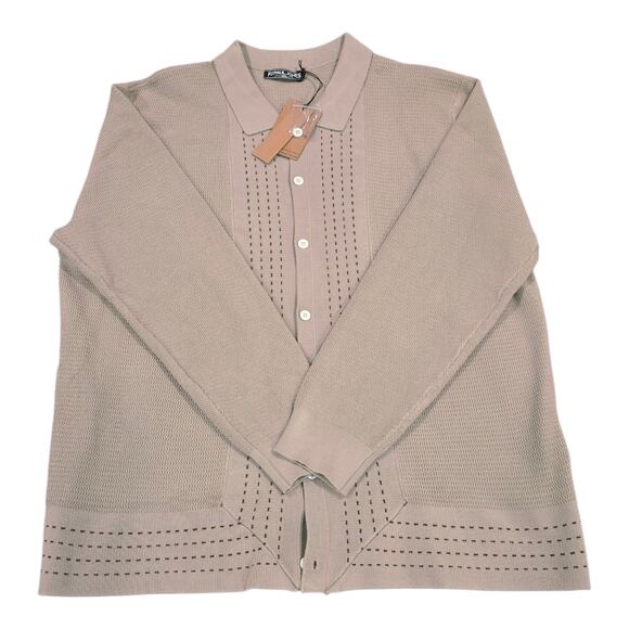 NWT PJ Paul Jones Vintage Men's LS Cardigan BD Sweater 2XL Tan - Picture 2 of 5